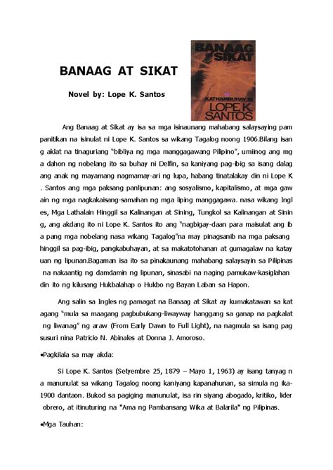 banaag at sikat author|Banaag at Sikat (Buod ng Nobela ni Lope K. Santos) .
